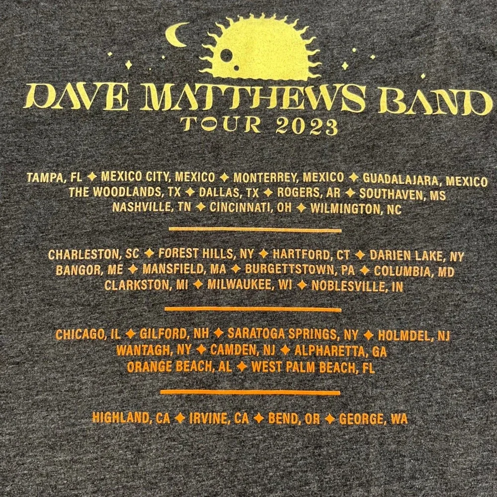 Dave Matthews Band 2023 Tour Shirt Double Sided Moon Sun Gray Size Large 22x28 - Picture 7 of 8
